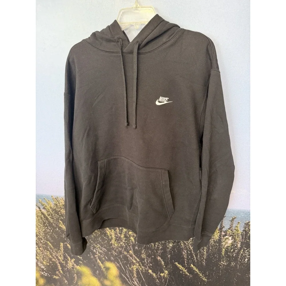 Nike Club Fleece Hoodie Mens 2XL Black White Cotton Standard
